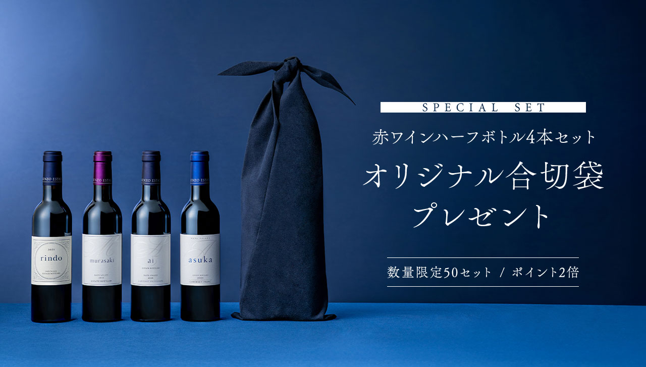 SPECIAL SET オリジナル合切袋付赤ワインハーフボトル4本セット　数量限定50セット / ポイント2倍