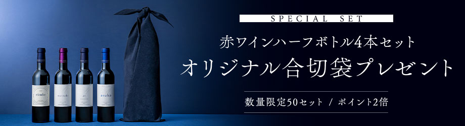 SPECIAL SET オリジナル合切袋付赤ワインハーフボトル4本セット　数量限定50セット / ポイント2倍
